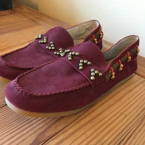 House of Harlow Shayla Maroon Beaded Moccasins